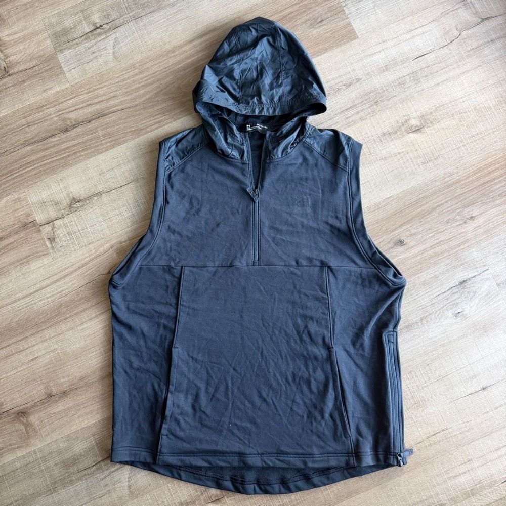 Under Armour Mens Black Sleeveless Quarter Zip Hoodie Vest 1306464 XXL NEW